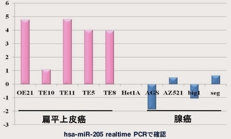 食道扁平上皮癌特異的miR-205を同定 *